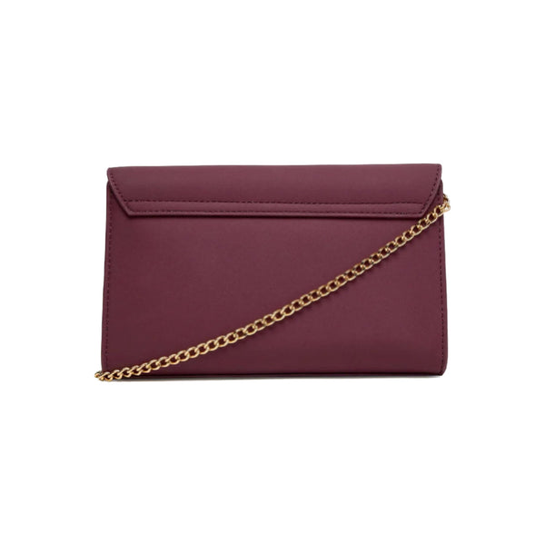 Love Moschino Zip-Through Crossbody Bag with Metallic Logo Lettering In Burgandy