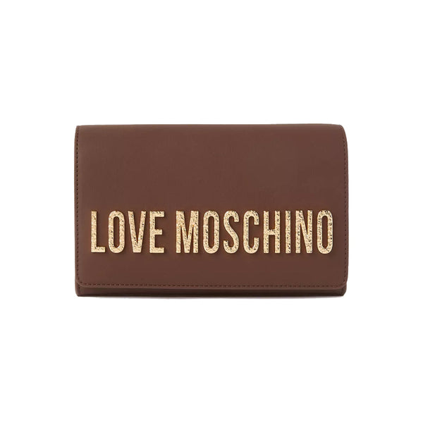 Love Moschino Zip-Through Crossbody Bag with Metallic Logo Lettering In Brown
