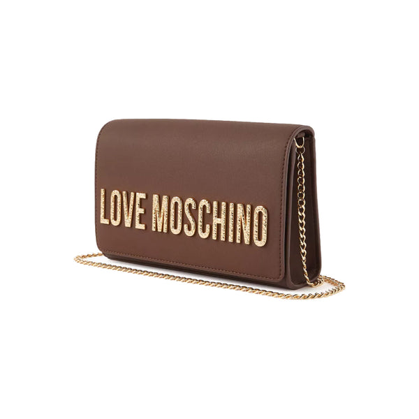 Love Moschino Zip-Through Crossbody Bag with Metallic Logo Lettering In Brown