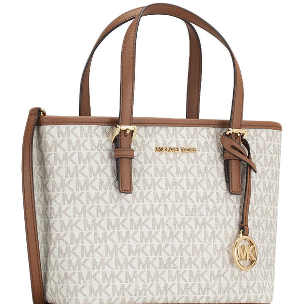 Micheal Kors small Jet Set Travel tote bag with top zip closure and logo in white