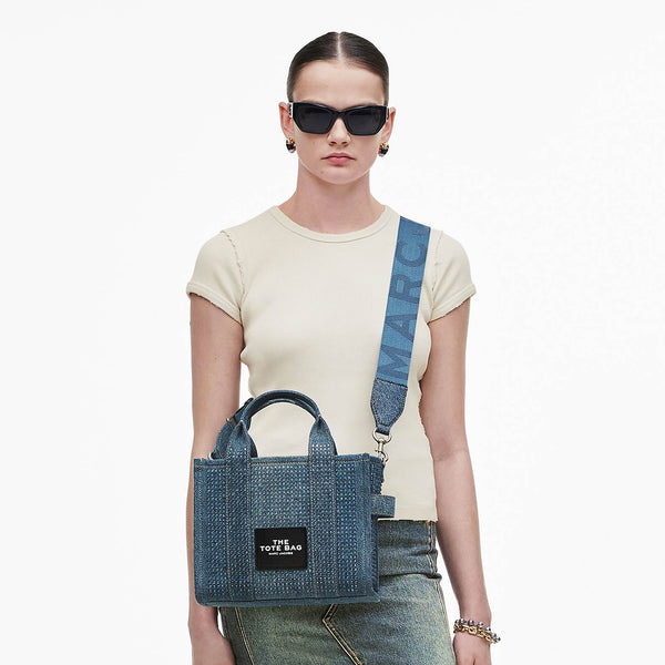 MARC JACOBS THE CRYSTAL DENIM SMALL TOTE BAG