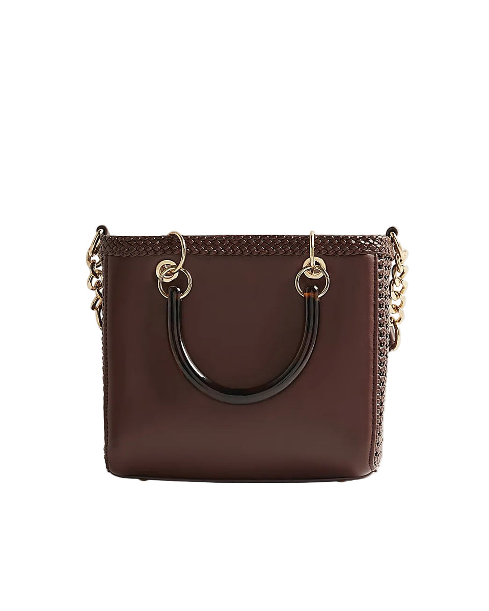 River Island Brown Woven Mini Tote Bag