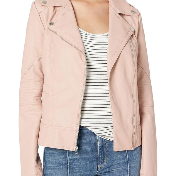 GUESS Faux Leather Asymmetrical Moto Jacket In dusty pink size Large