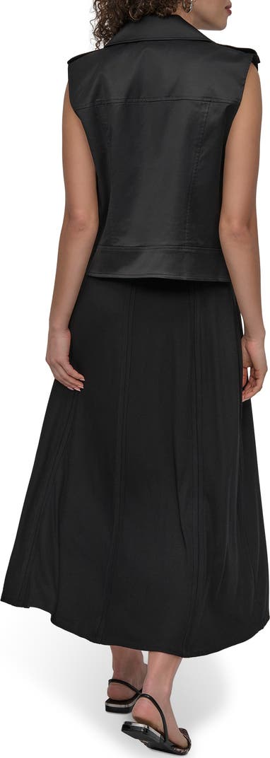 DKNY Faux Leather Moto Vest in Black