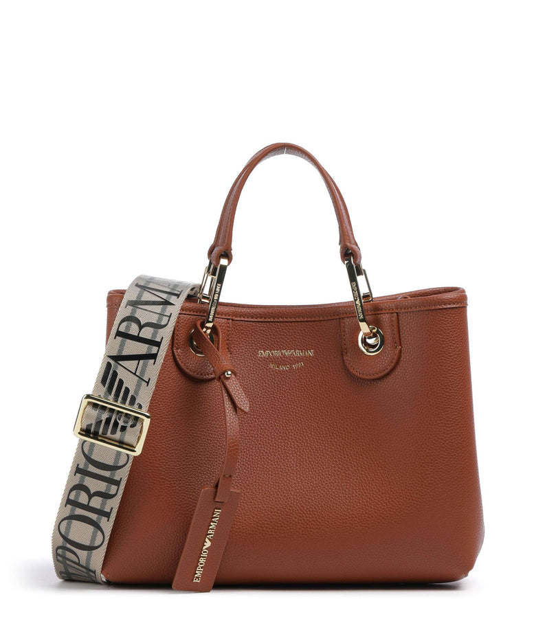 Emporio Armani Small MyEA shopper Bag with Deer Print in Camel
