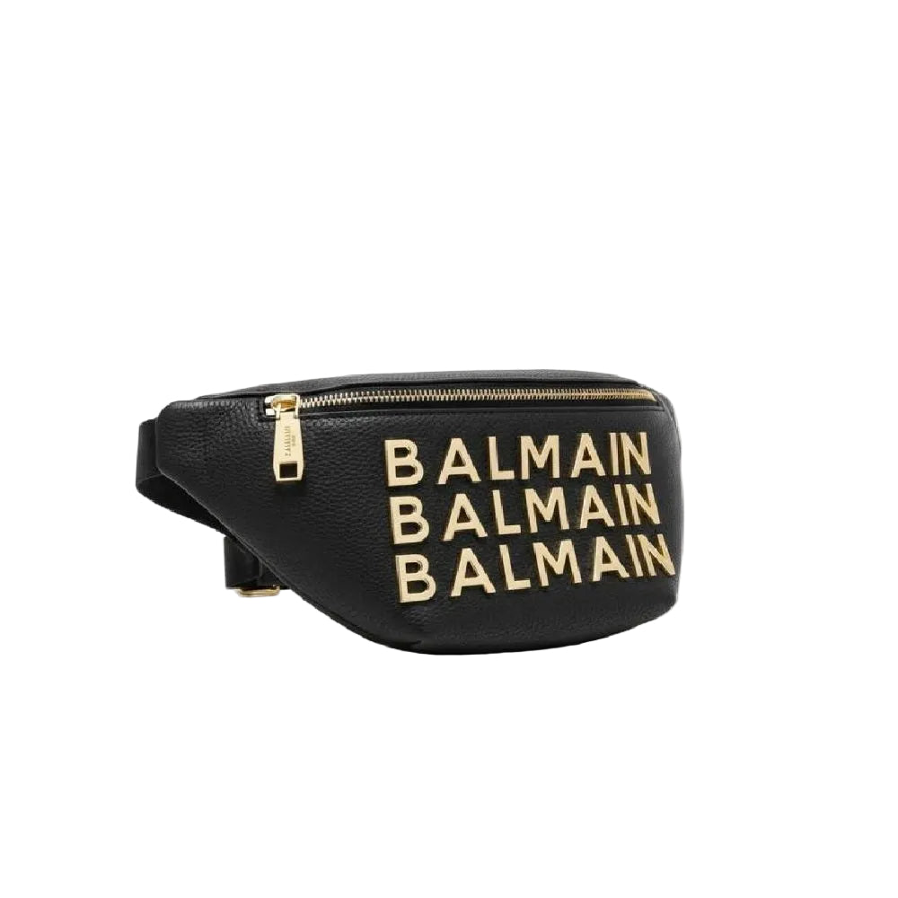 Balmain Waist Bag with Gold Accents in Black