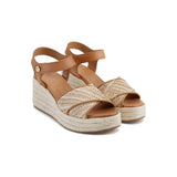 Karl Lagerfeld Paris Celest Sandals with Woven Crisscross Straps In Tan/Cream