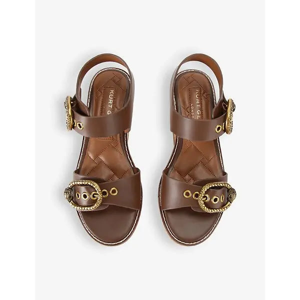 KURT GEIGER  Mayfair Buckle-Embellished Leather Platform Sandals size 6.5M