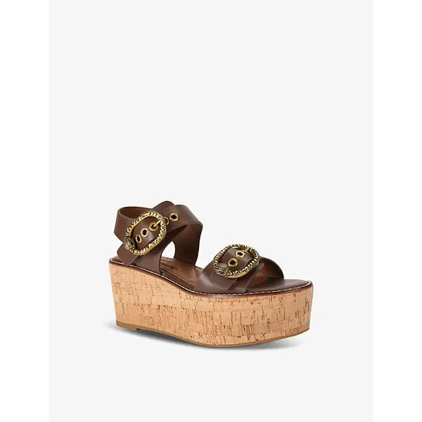 KURT GEIGER  Mayfair Buckle-Embellished Leather Platform Sandals size 6.5M