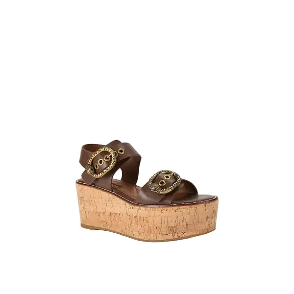 KURT GEIGER Mayfair Buckle-Embellished Leather Platform Sandals size 6.5M