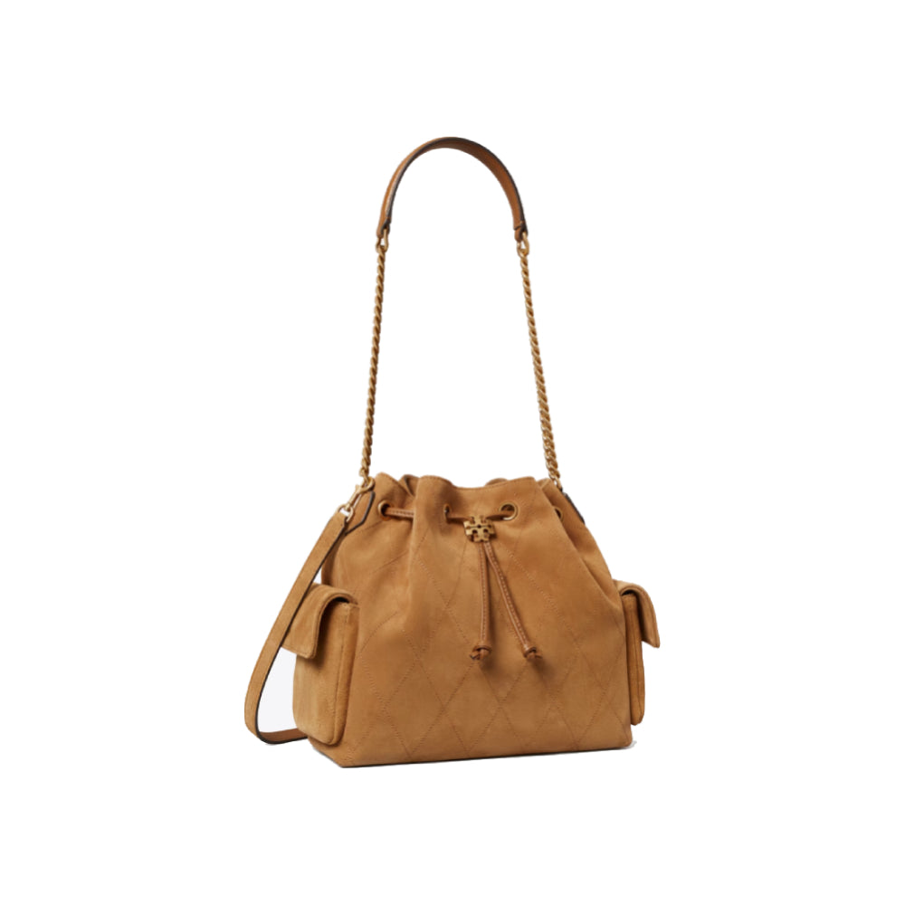 Tory Burch Charlie Quilted Drawstring  Medium Shoulder Bag In Wild Tobacco