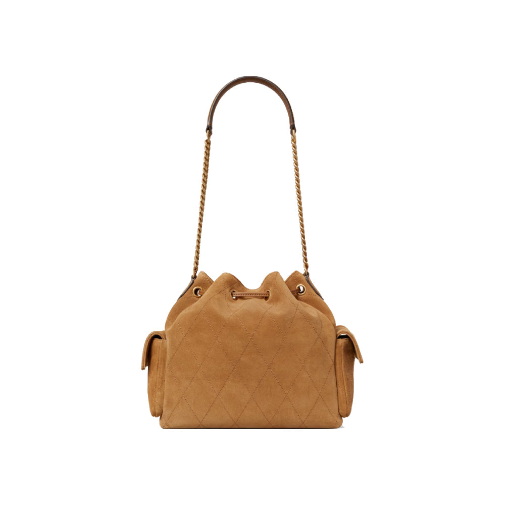 Tory Burch Charlie Quilted Drawstring  Medium Shoulder Bag In Wild Tobacco