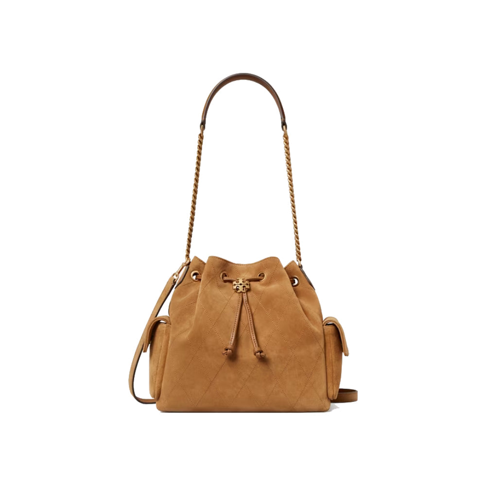 Tory Burch Charlie Quilted Drawstring  Medium Shoulder Bag In Wild Tobacco
