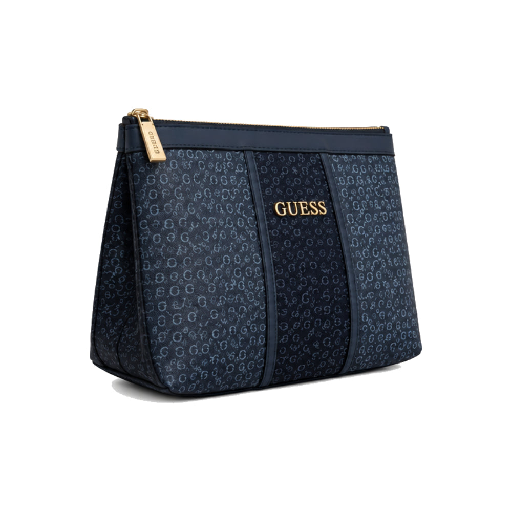 GUESS Monogram Zip Pouch In Navy Blue