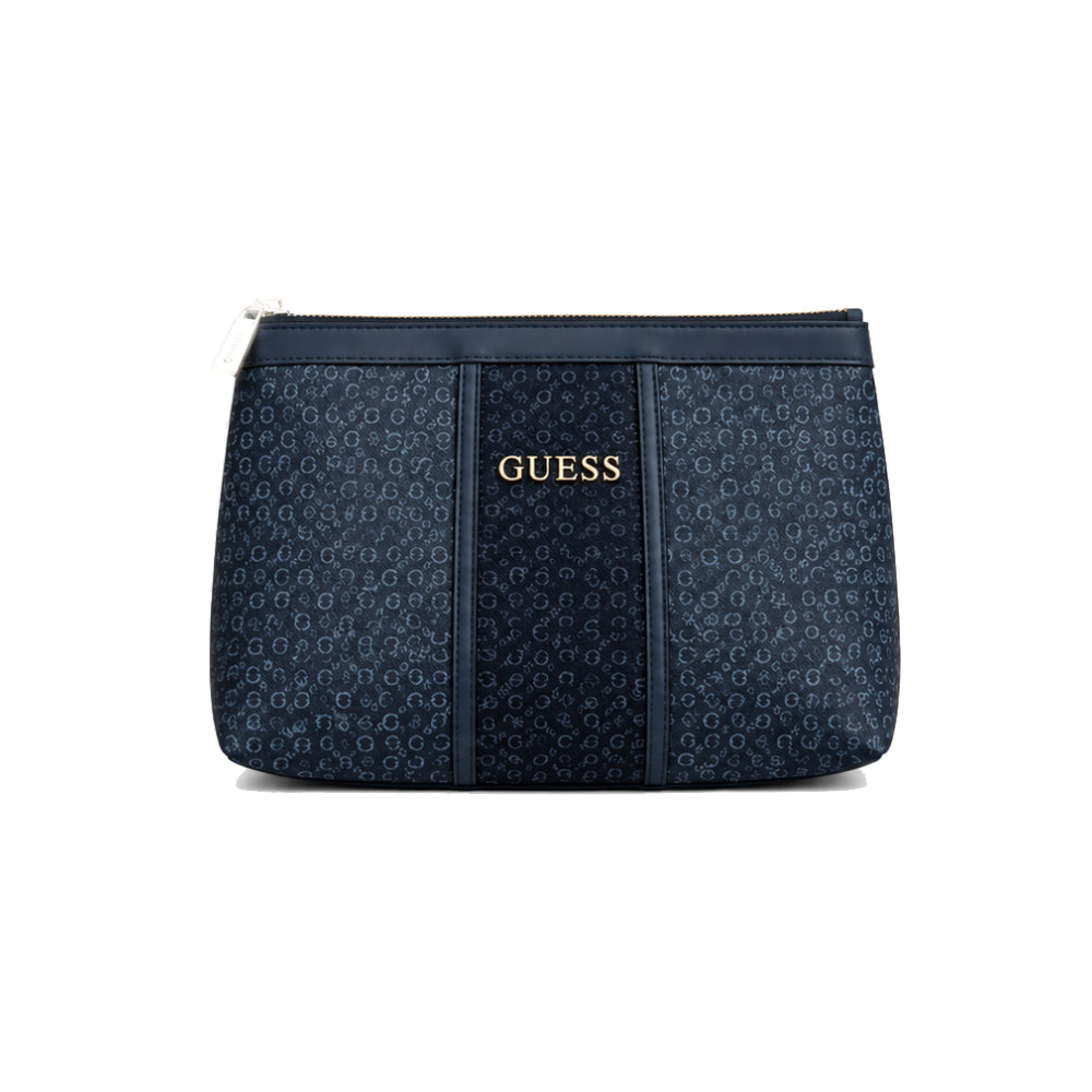 GUESS Monogram Zip Pouch In Navy Blue