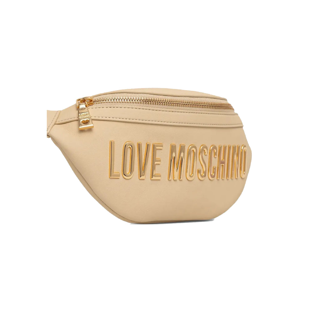 Love Moschino Logo-Lettering Belt Bag with Gold-Tone Logo In Beige