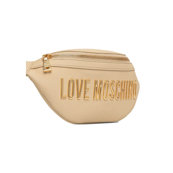 Love Moschino Logo-Lettering Belt Bag with Gold-Tone Logo In Beige