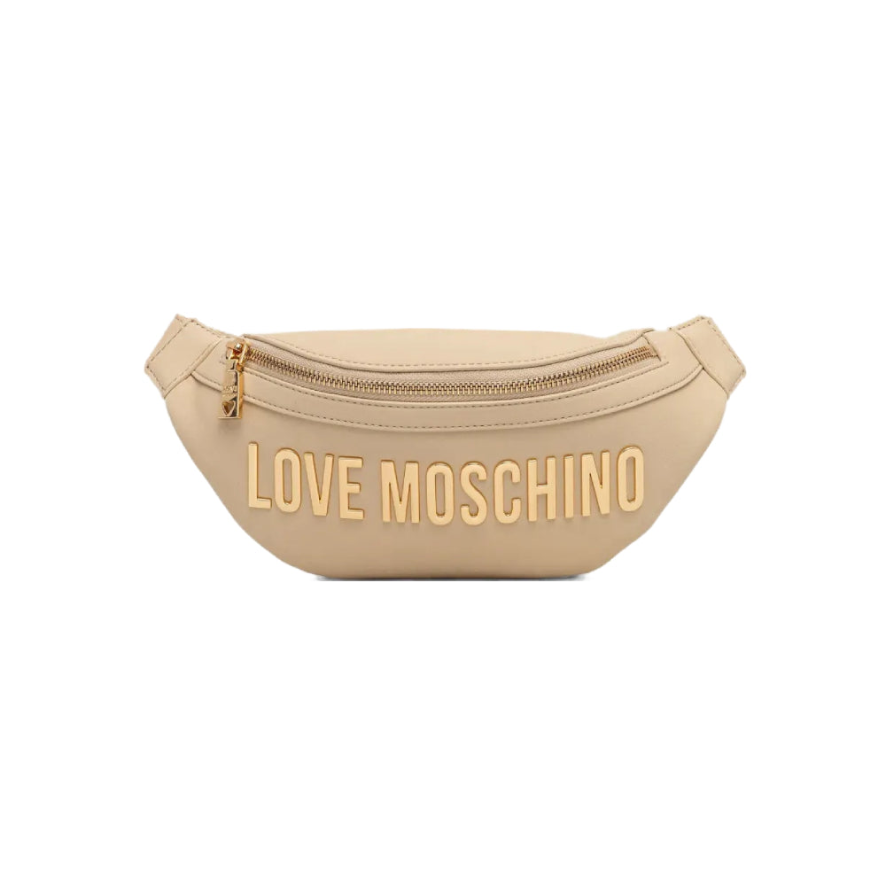 Love Moschino Logo-Lettering Belt Bag with Gold-Tone Logo In Beige