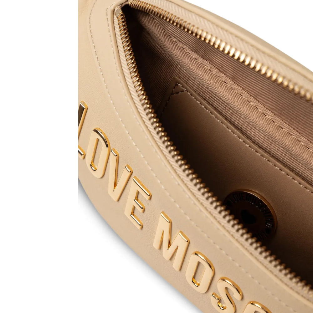 Love Moschino Logo-Lettering Belt Bag with Gold-Tone Logo In Beige