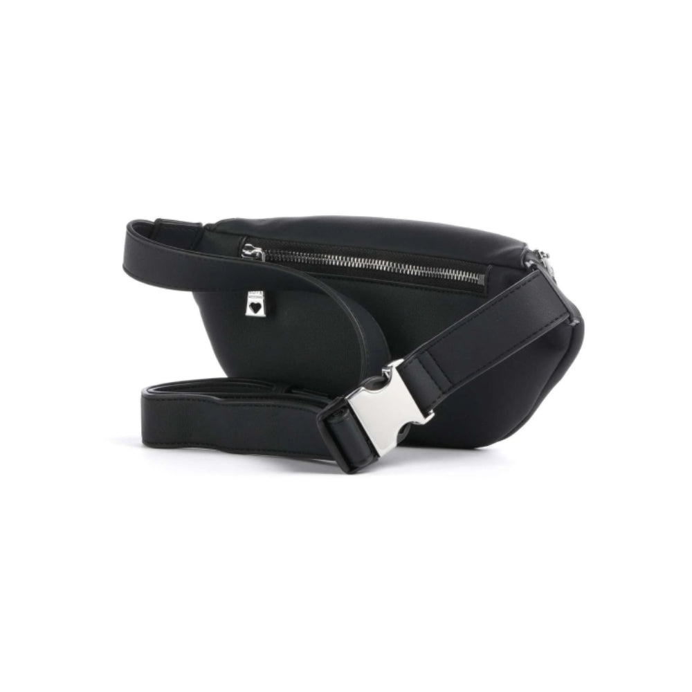 Love Moschino Logo-Lettering Belt Bag with Silver-Tone Logo In Black