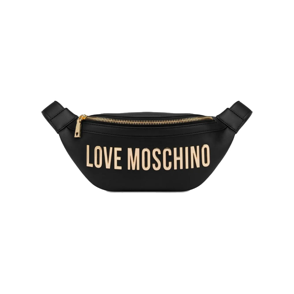 Love Moschino Logo-Lettering Belt Bag with Gold-Tone Logo In Black