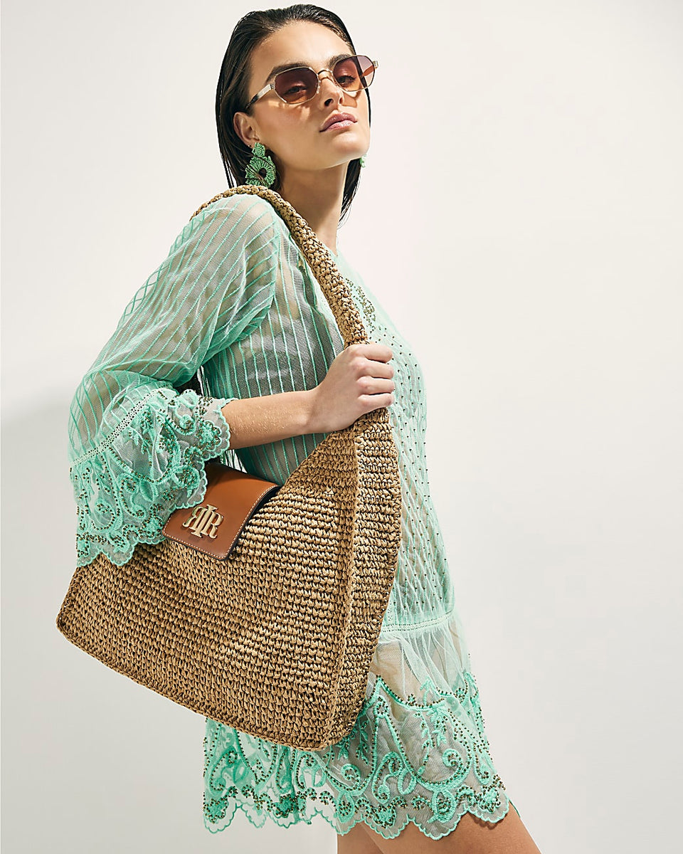 River island Beige Raffia Flap Front Shoulder Bag