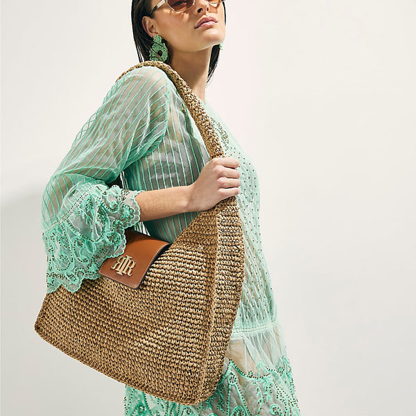 River island Beige Raffia Flap Front Shoulder Bag