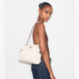 Tory Burch Charlie Quilted Drawstring Shoulder Bag In White