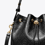 TORY BURCH T MONOGRAM LEATHER BUCKET BAG