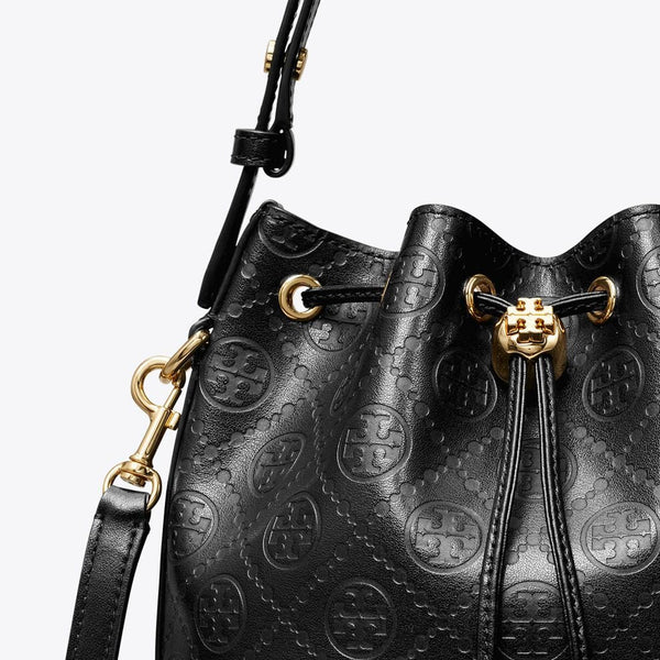 TORY BURCH T MONOGRAM LEATHER BUCKET BAG