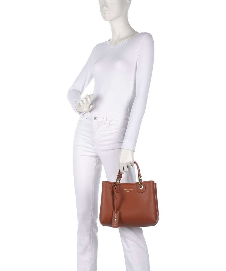 Emporio Armani Small MyEA shopper Bag with Deer Print in Camel