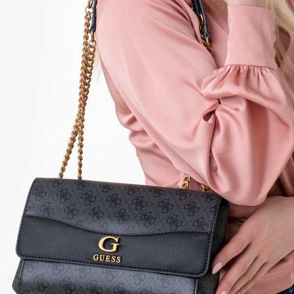 GUESS Nell Logo Convertible Crossbody Flap Coal Logo