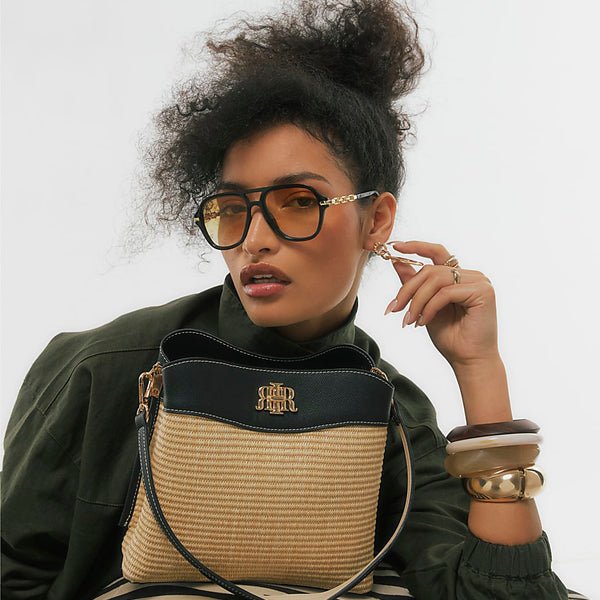 River island Beige Raffia Bucket Bag