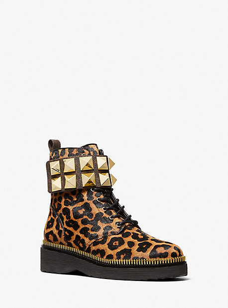 Michael Kors Haskell fighting boot in calf hair with leopard print and nails 7m
