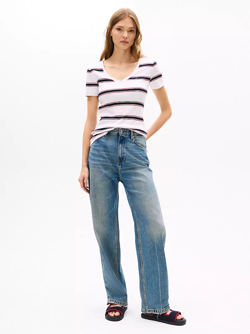 Tommy Hilfiger V-Neck Stripe Favorite T-Shirt size L