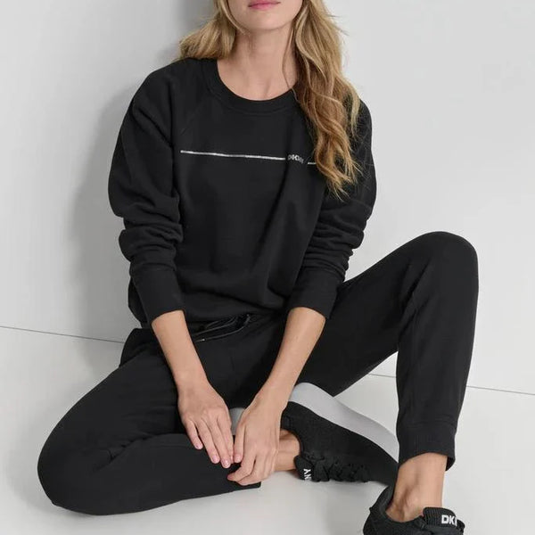 DKNY RHINESTONE STRIPE LOGO PULLOVER SIZE : XL