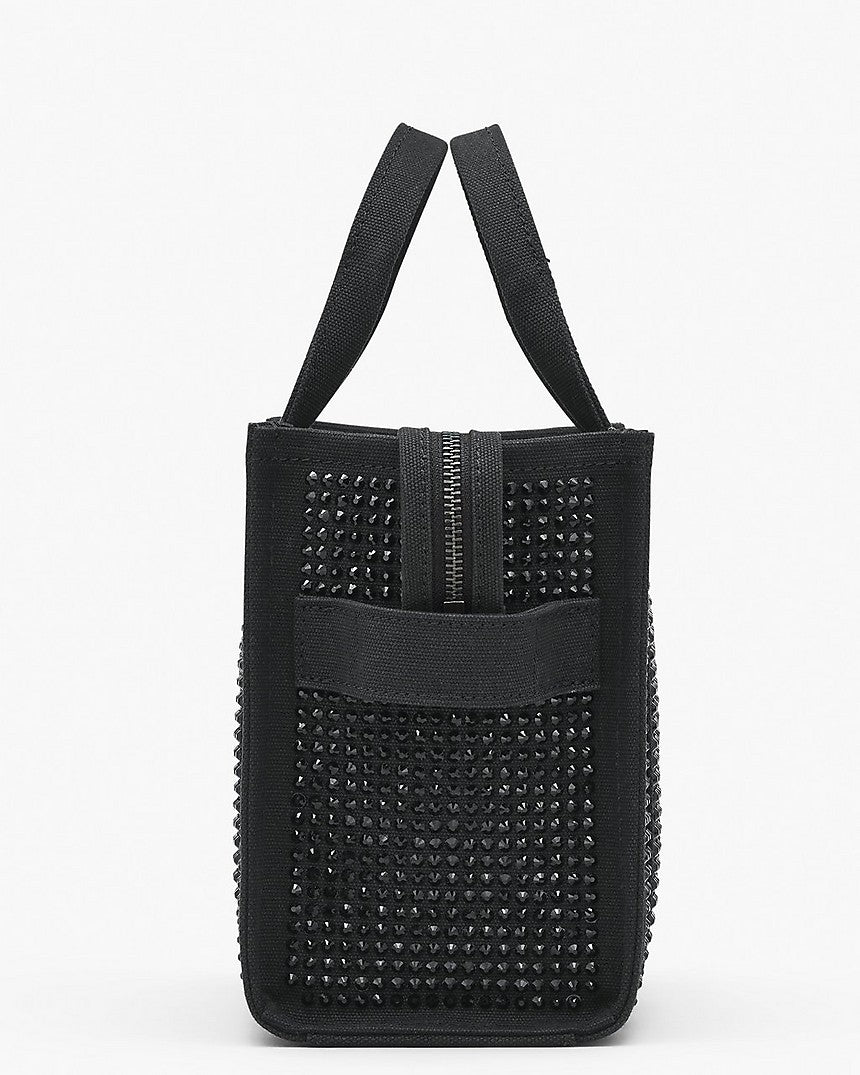 MARC JACOBS THE CRYSTAL CANVAS SMALL TOTE BAG IN BLACK