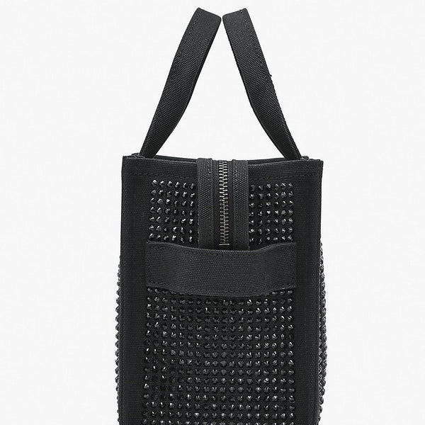 MARC JACOBS THE CRYSTAL CANVAS SMALL TOTE BAG IN BLACK