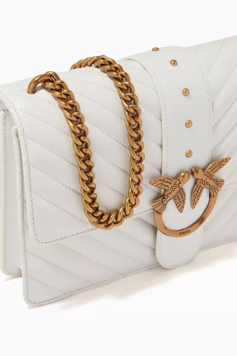 PINKO Love Icon Classic V-Shaped Quilted Leather Shoulder Bag