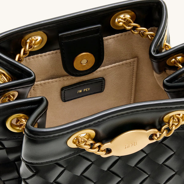 JW PEI Yara Hand Woven Bucket Bag in Black