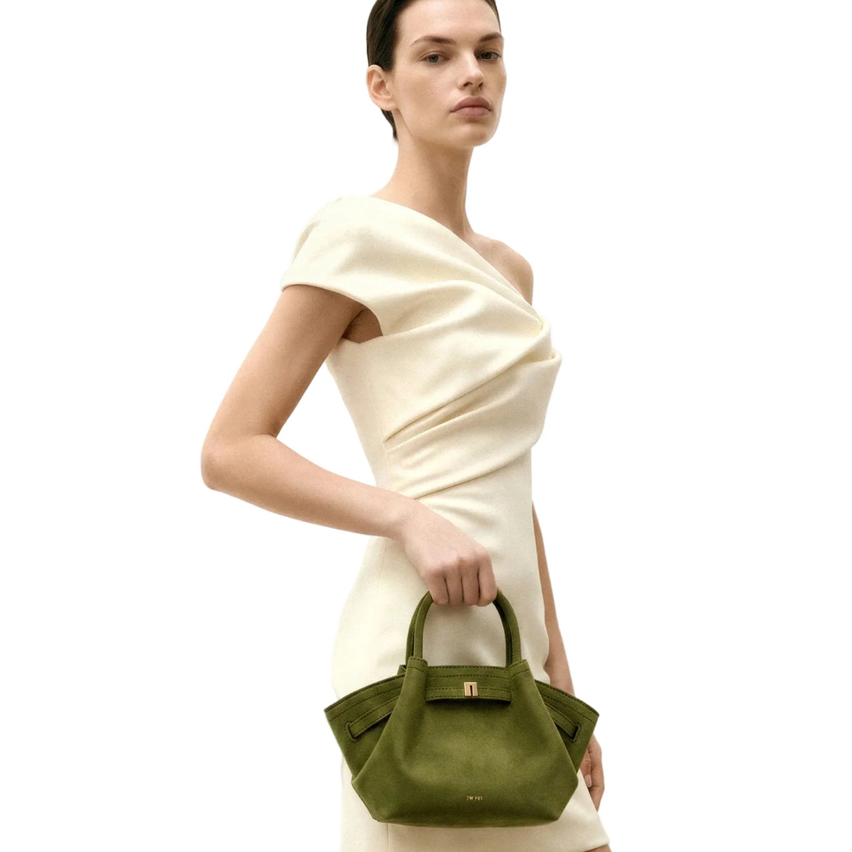 JW PEI Hana Suede Mini Tote Bag in Dark Olive