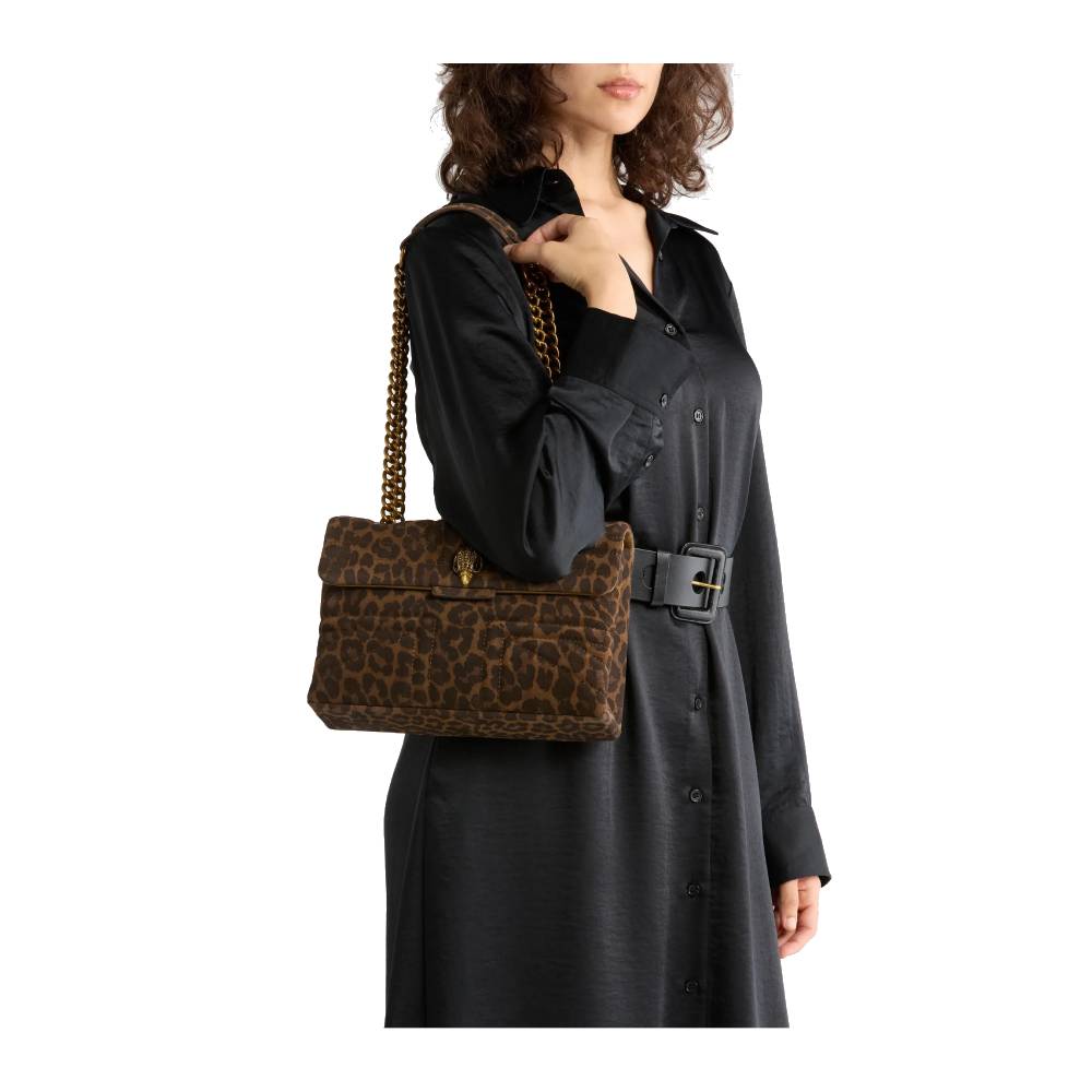 Kurt Geiger Union Jack Leopard Print Leather Shoulder Bag in Open Brown