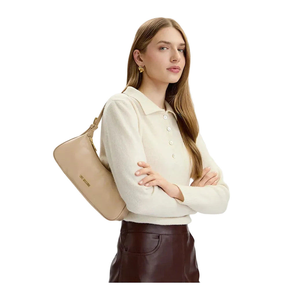 Love Moschino Soft Leather Shoulder Bag in Taupe