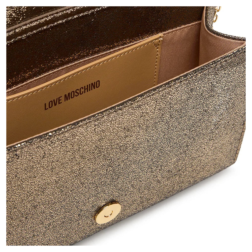 Love Moschino Clutch with Shoulder Strap in Gold