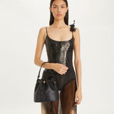 TORY BURCH T MONOGRAM LEATHER BUCKET BAG