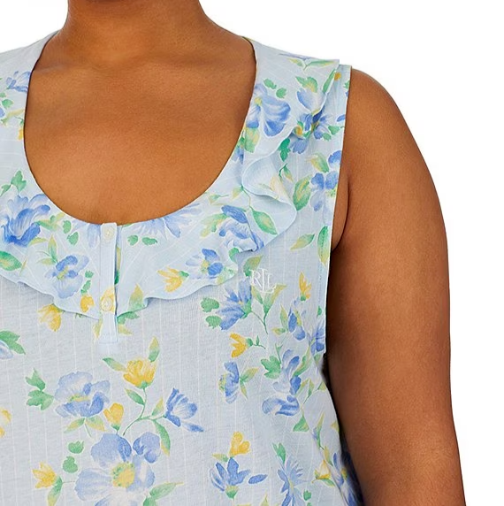 Ralph Lauren Blue/Green/Yellow FLORAL Sleeveless Jersey Knit Nightgown  SIZE XL