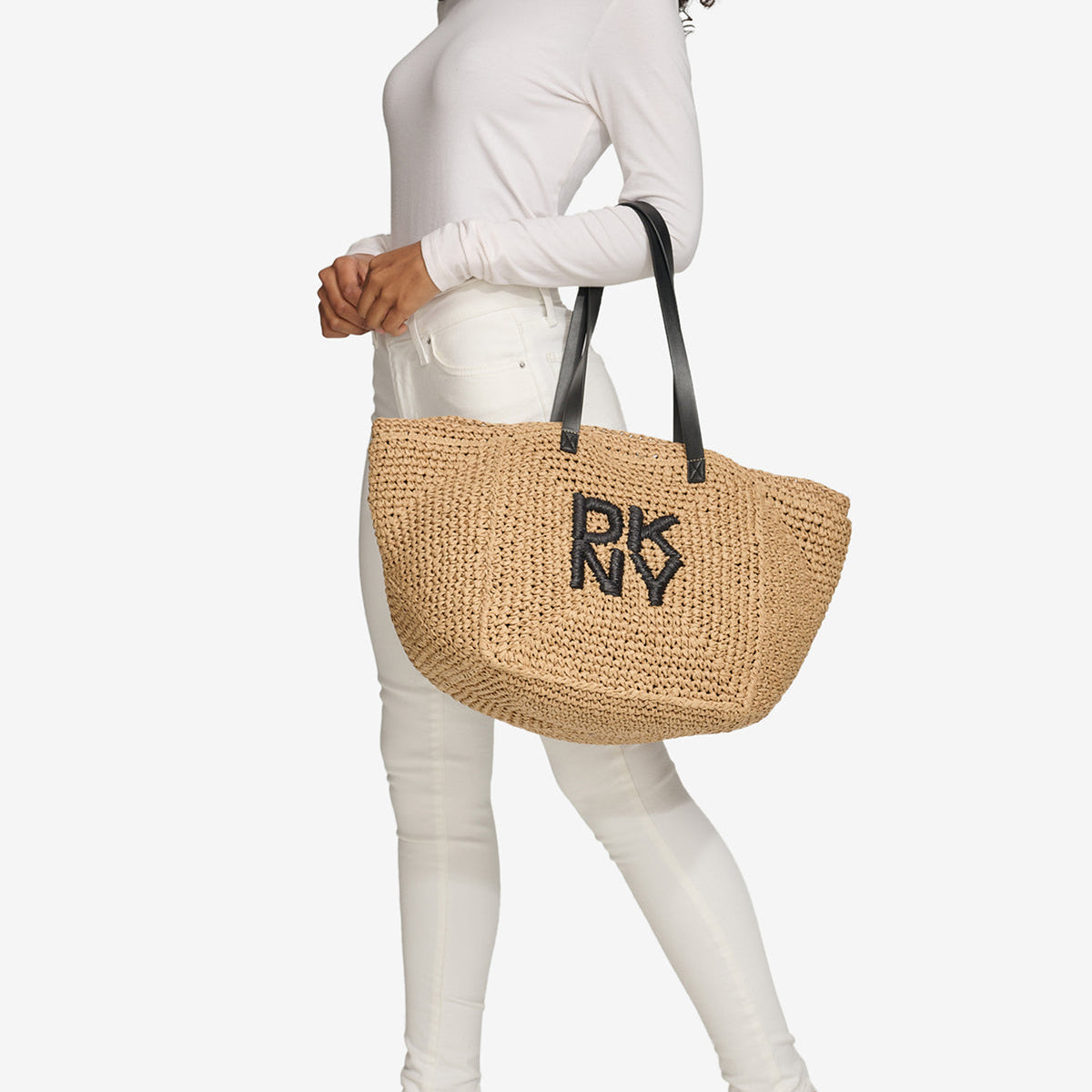 DKNY Paloma Crochet Raffia Logo Tote