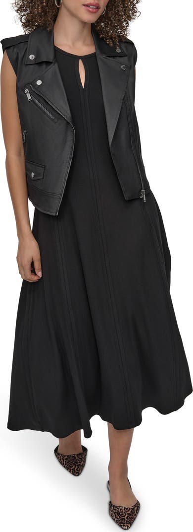 DKNY Faux Leather Moto Vest in Black