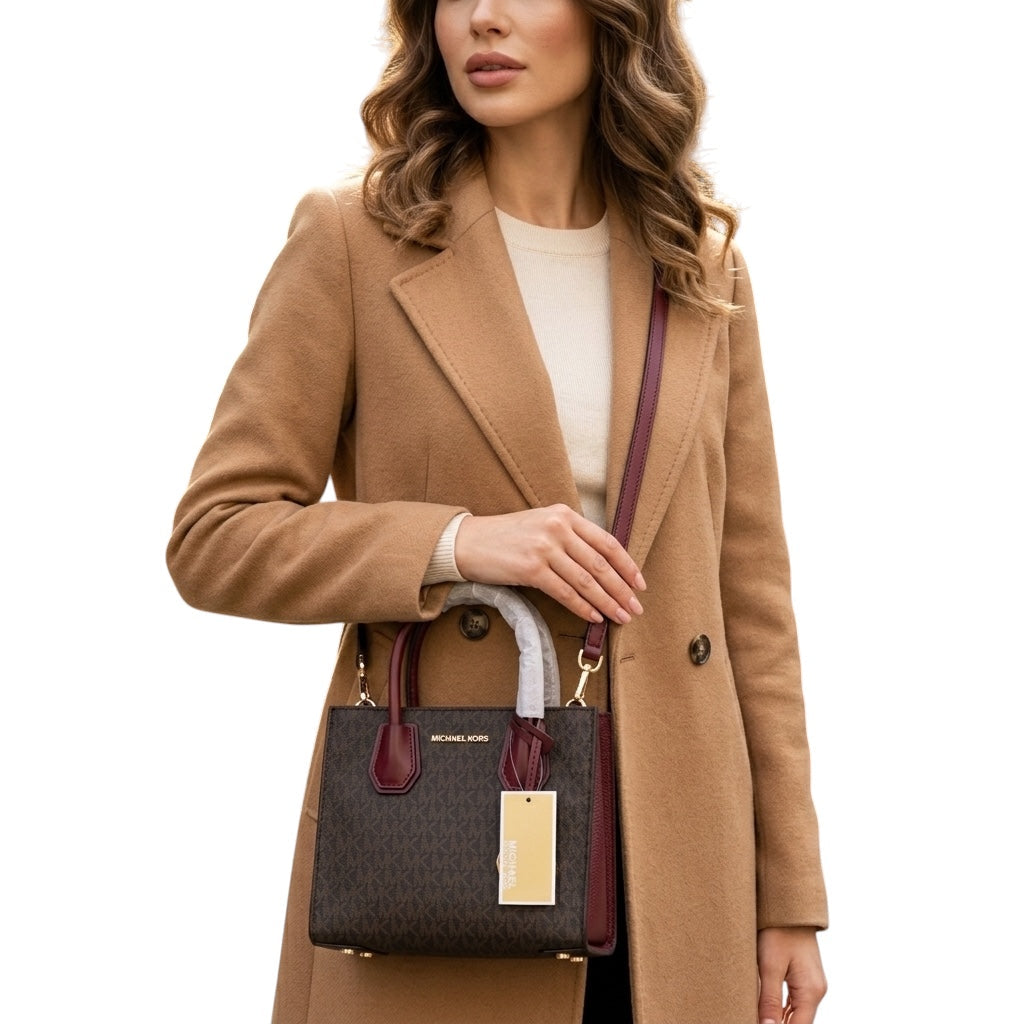 Michael Kors Mercer Medium Logo And Leather Accordion Crossbody Bag Merlot