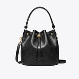 TORY BURCH T MONOGRAM LEATHER BUCKET BAG